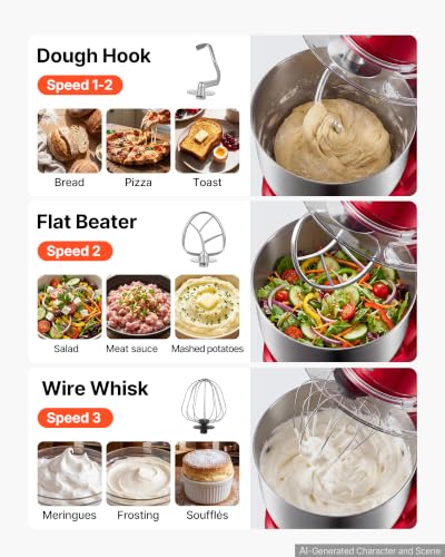 Image of VEVOR 5.3+4.2 Qt Tilt Head Stand Mixer 400W Electric Dough Mixer, 3 Speeds Food Kitchen Mixer with Stainless Steel Bowl, Splash Guard, Dough Hook, Whisk, Beater, for Baking Mixing Whipping