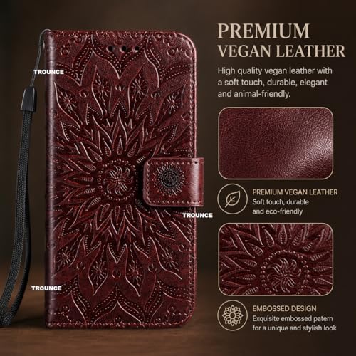 Image of TROUNCE Queen Faux Leather Flip Case Cover with Card Cash Holder Wallet Case | Magnetic Lock Mobile Cover |Back Case - Brown for Google Pixel 8