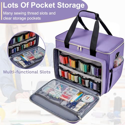 Image of Anitor Sewing Machine Carrying Case with Removable Bottom Padding, Sewing Machine Bag Fits Most Standard Sewing Machines and Storage Sewing Accessories, for Singer, Brother, Janome, Purple,(Bag Only)