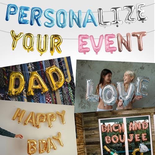 Image of 52 pcs Baby Blue Foil Letter Balloons with Air Pump, 16 Inch 2 A-Z Sets - Mylar Alphabet Balloon Kit for Birthday Banner & Party Decorations
