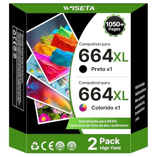WISETA Cartucho de Tinta Compatível com HP 664 664XL Compatível com DeskJet Ink Advantage 1115 1118 2135 3775 3776 3835 3838 4535 4675 5275 não original (1 preto, 1 cor)