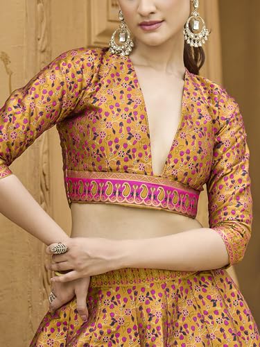 Image of PURVAJA Women's Kanjiwaram Semi-Stitched Lehenga choli