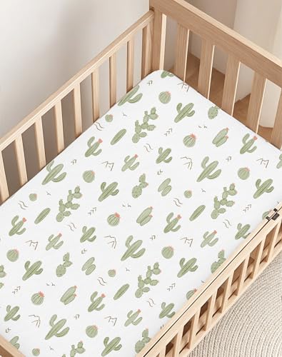 Image of Crib Sheets for Boys and Girls, 2 Pack Fitted Baby Sheets for Standard Toddler Mattress 28 inch x 52 inch, Soft Breathable Jersey Knit Baby Bedding (Cactus Cozy)