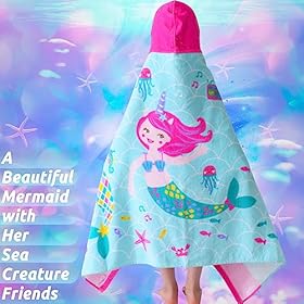 VOOVA & MOVAS Kids Hooded Beach Towels | Soft Thick Absorbent Cotton (30X50 inches) Beach, Bath, Pool Towels for Girls Ages 3-10 | Perfect Birthday Easter Gifts for Toddler, Sea Mermaid 5138whla8QL. SS280