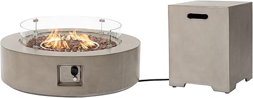 Miniatura 9 de HOMPUS Mesa redonda de propano para exteriores, mesa de fuego de 41 pulgadas con protector contra el viento y mesa de cubierta de tanque de 20