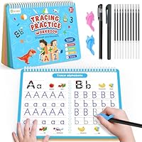 D-FantiX 4 in 1 Large Magic Grooved Writing Practice for Kids Age 3-5, Reusable Grooved Handwriting Practice for Kids 5-7, Learn to Write Number Letter Tracing Books for Kids Kindergarten Preschool