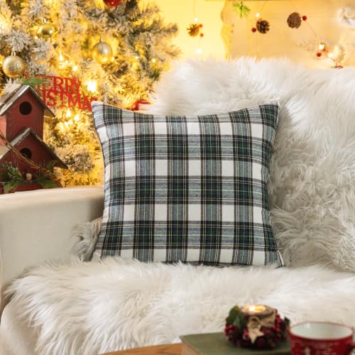 Image of AQOTHES Christmas Plaid Decorative Throw Pillow Covers Green White 24x24