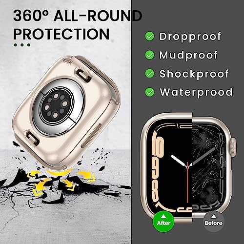 Image of 3 in 1 Goton Waterproof Hard Case for Apple Watch Screen Protector 40mm, 360 Slim Full Protective Tempered Glass Face Cover + Back Hard PC Bumper for iWatch SE 3 /SE 2 /SE, Series 6 /5 /4,40mm Starlight