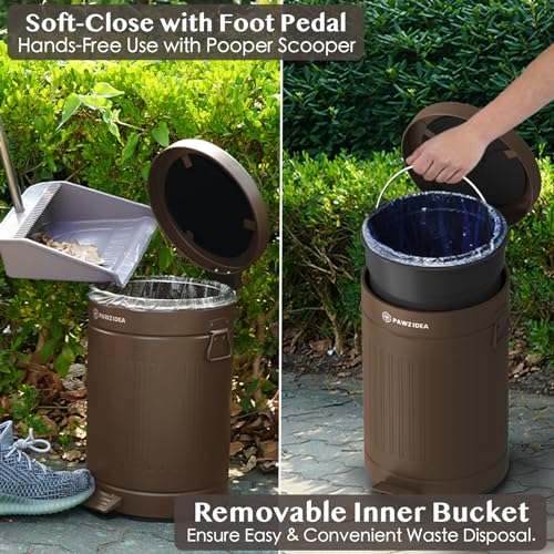 Image of PAWZIDEA Dog Poop Trash Can Outside Odor Control, 3.1Gallon Pet Waste Trash Can Outdoor Waterproof, Dog Poop Container Bin Outdoor Garbage Can with Lid, 7.8in Activated Carbon Filter Pet Waste Station