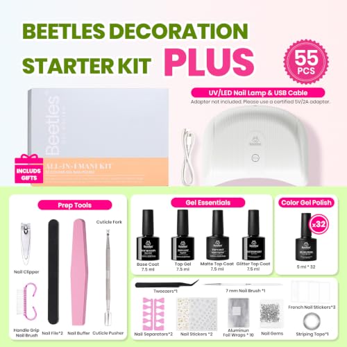 Image of Beetles Gel Nail Polish Kit with U V Light - 32 Colors Nail Kit 55 Pcs Gel Polish Set Four Seasons Glow Pro Base & Matte Glossy Top Coat Nails Stuff Soak Off DIY Art Set Gifts for Women