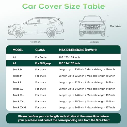 Image of Cartist Hail Protector Car Cover for SUV Waterproof All Weather, Heavy Duty Outdoor Car Cover Sun Uv Rain Protection with Fluorescent Safety Strips, Universal Fit for SUV Jeep (182-190 inch), 420D