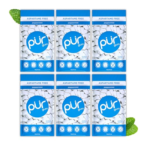 Image of PUR Gum | Aspartame Free Chewing Gum | 100% Xylitol | Natural Peppermint Flavored Gum, 55 Pieces (Pack of 6)