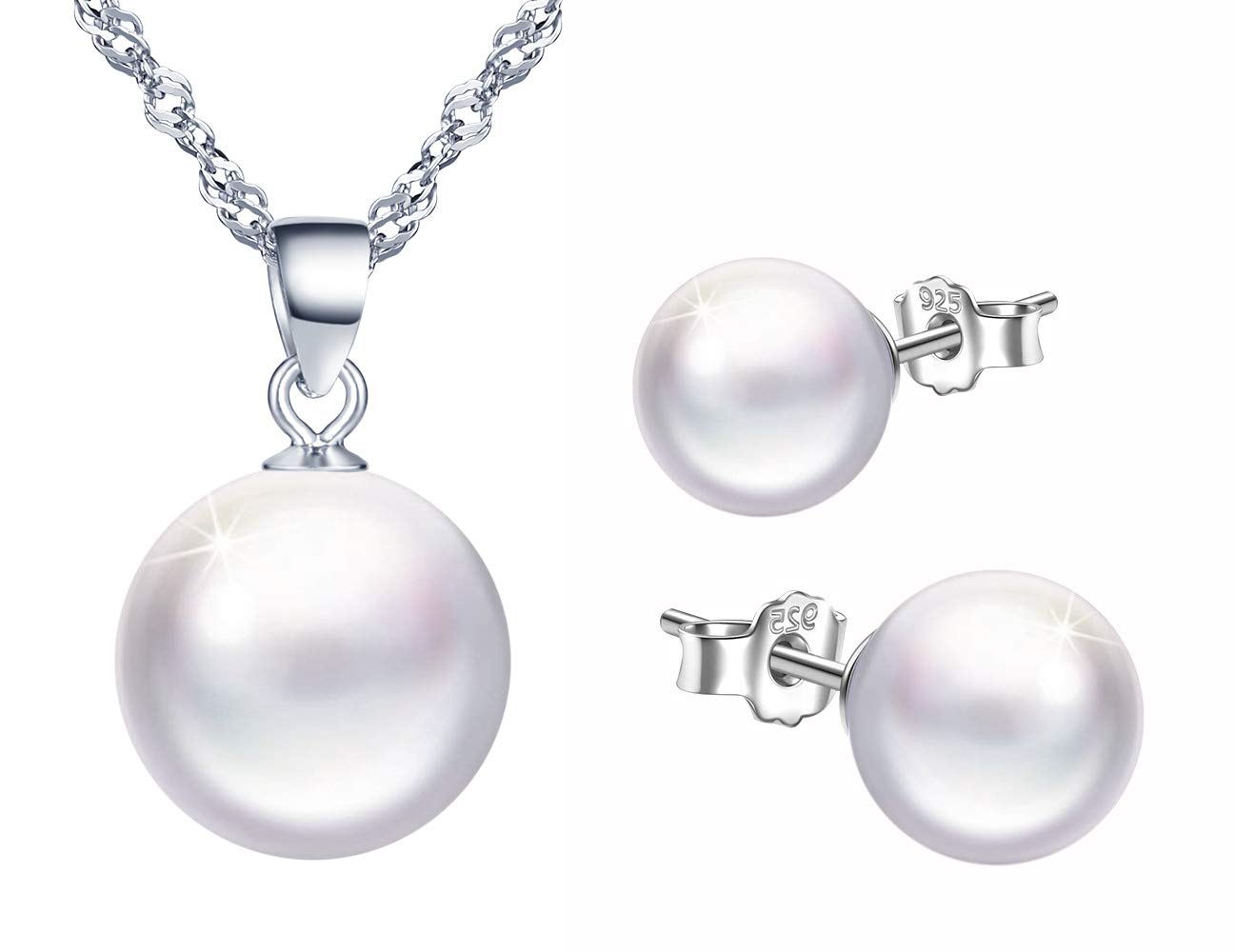Yumilok Collar y pendientes de plata esterlina 925 para mujer niña, joyería de perlas, aretes de perlas, juegos de joyas, regalo de cumpleaños de Navidad