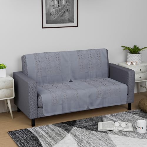 Image of Kuber Industries Sofa Cover | 2 Seater Sofa Cover | Net Sofa Slipcover Set | Couch Sofa Cover for Hall | Sofa Cover Set | Sofa Cover for Living Room | Self Flower New Jersey | Grey