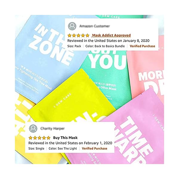 I DEW CARE Korean Glass Skin Sheet Mask 14 Variety Pack | Face Mask Skincare Pack For Perfect Skin Care Routine, 2 Week Care Intense Skincare Makeover with Collagen, Overnight, Tea Tree Oil, 14 Count