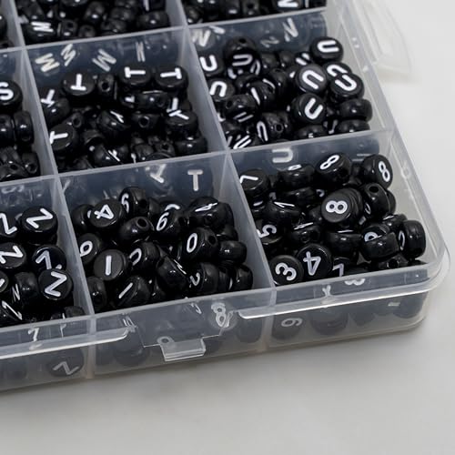 Image of Acrylic Letter & Number Beads, 4x7mm, Black, 1450Pcs