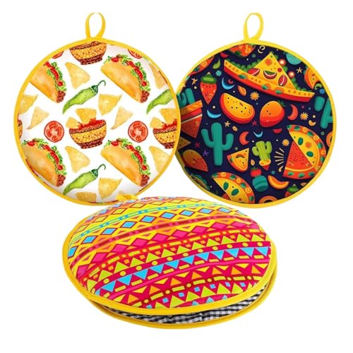 Pochette Chauffante Pour Tortilla En Tissu – 3 Pièces De Conservation De La Farine 30,5 Cm Peut Contenir Jusqu'à 15 Crêpes, Conservation De Tortilla Au Micro-ondes Pour Les Buffets De Restauration, L'