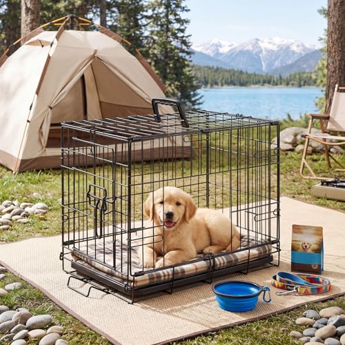 Image of Sweetcrispy 24.4 Inch Single-Door Dog Crate, Durable Metal Pet Kennel with Secure Lock, Foldable Design, Removable Tray for Easy Cleaning, Small Dogs Training & Travel Portable Puppy Cage