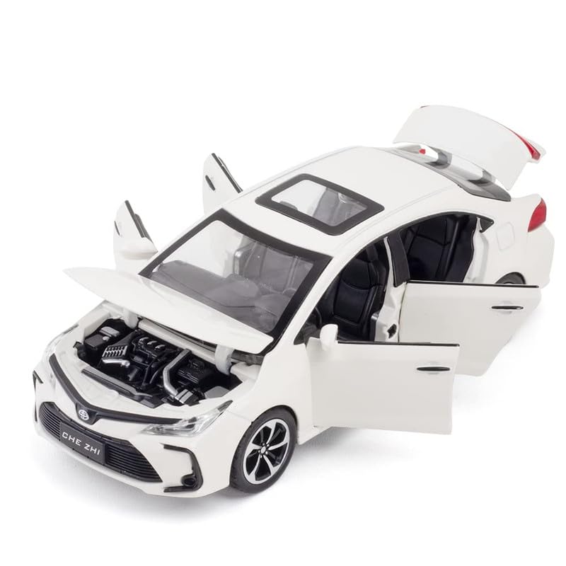 Image of Kids Model 1:32 Corolla Die Cast Metal Car Pull Back Action Opening Doors with Realistic Engine Sound Lights Toy Car Gift for Boys - White
