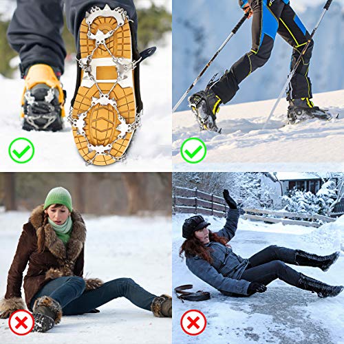 EIVOTOR【Upgraded 24 Spikes】 Walk Traction Ice Cleat Spikes Crampons,Ice Snow Grips for Footwear for Walking, Jogging, Climbing, Hiking on Snow and Ice(L)