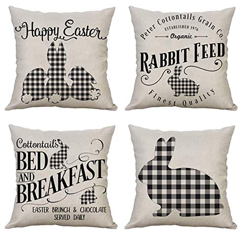 4 Stück Osterhase Kissen Kissenbezüge Oster-Deko Hase mit Bunny Muster Sofakissen Osterhase Kissenhülle Pillowcase für Ostern Haus Dekoration Party Supplies Kissen Home Decor Cover