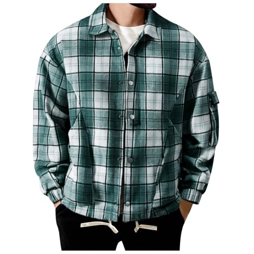 Chaqueta de franela a cuadros para hombre manga larga casual versátil urbana