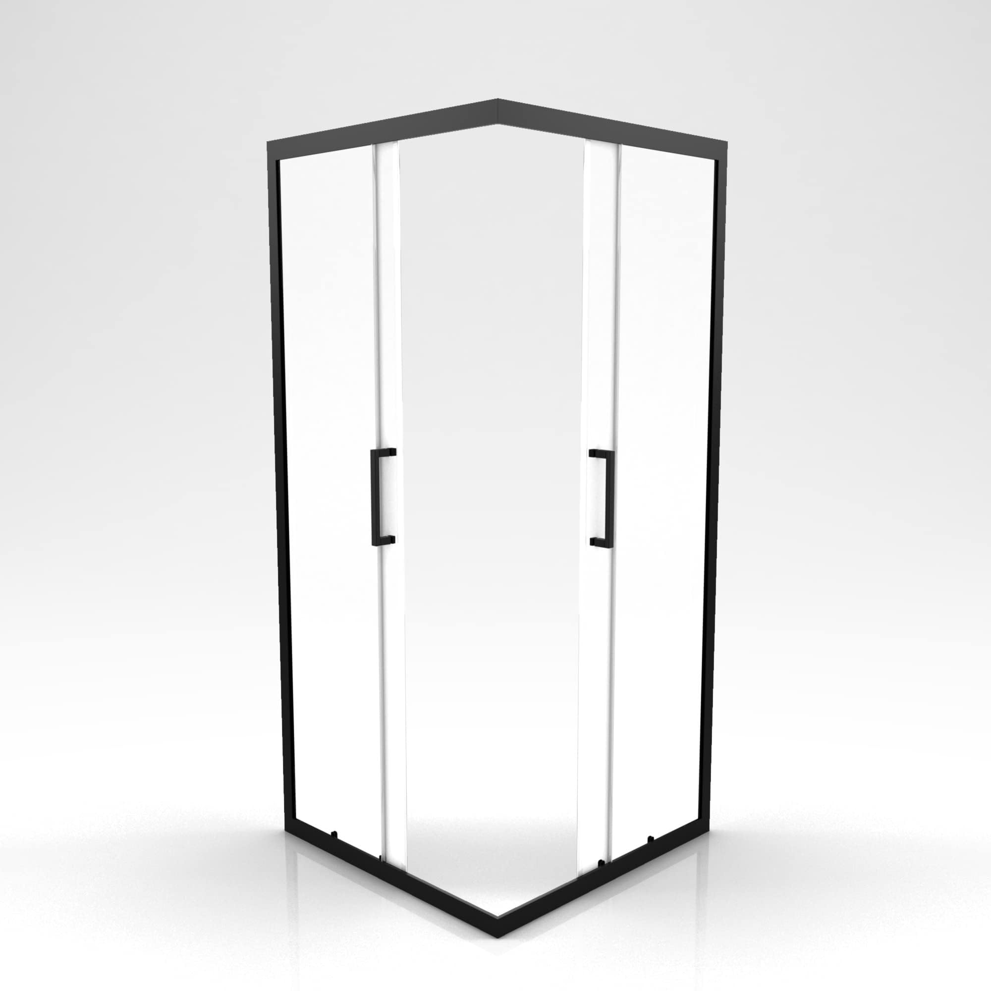 MARWELL Factory kabina prysznicowa 90 x 90 x 200 cm – prysznic narożny z matową ramą aluminiową w kolorze czarnym – kabina prysznicowa z drzwiami przesuwnymi