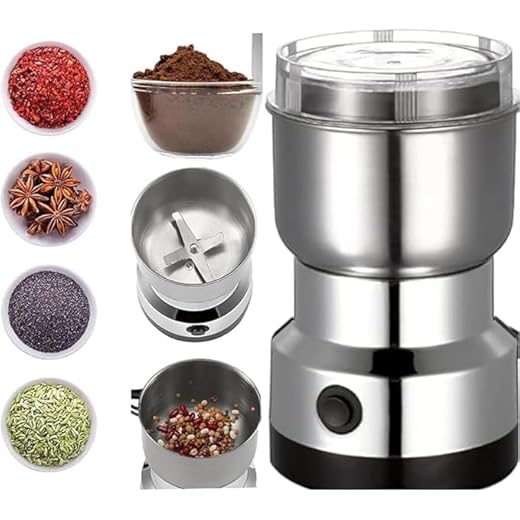 MK MART Stainless Steel Multifunctional Electric Grinder & Coffee Maker - Mini Spice, Coffee, and Masala Grinder for Beans, Nuts, and Grains - Household Mixer Grinder (Silver)