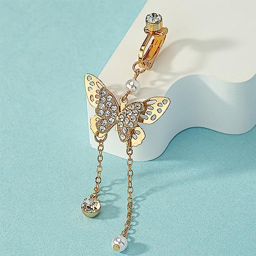 Eartif Butterfly Dangle Belly Button Rings For Women Dangling Cz Fake Belly Ring Clip On Belly Non Piercing Jewelry Gifts  thumb #3