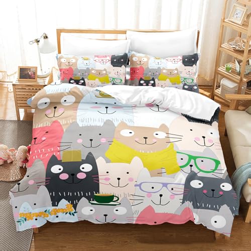 掛け布団カバー シングル 布団カバー 2点セット シングル 布団カバーセット シングル3点セット 掛け布団カバーセット 敷き布団カバー 枕カバー ベッド用 寝具カバーセット 柔らかい 通気性 肌に優しい 高密度 洗い替え 笑い猫柄 (A6,135*200c