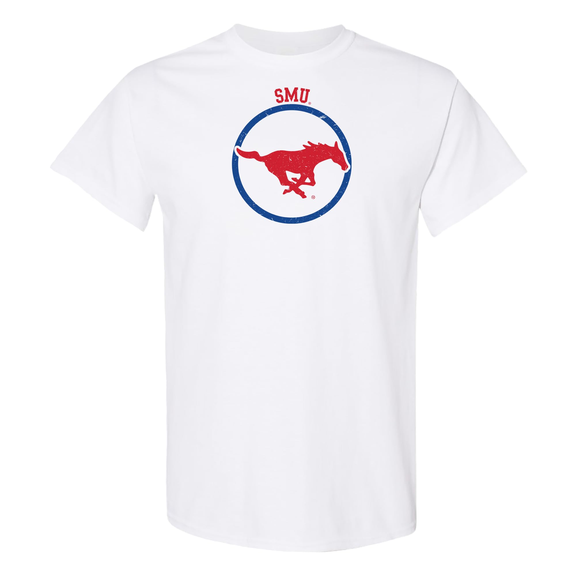 UGP Campus Apparel AS04 -Distressed Circle Logo T Shirt, Southern Methodist University Mustangs White, XL — image 1