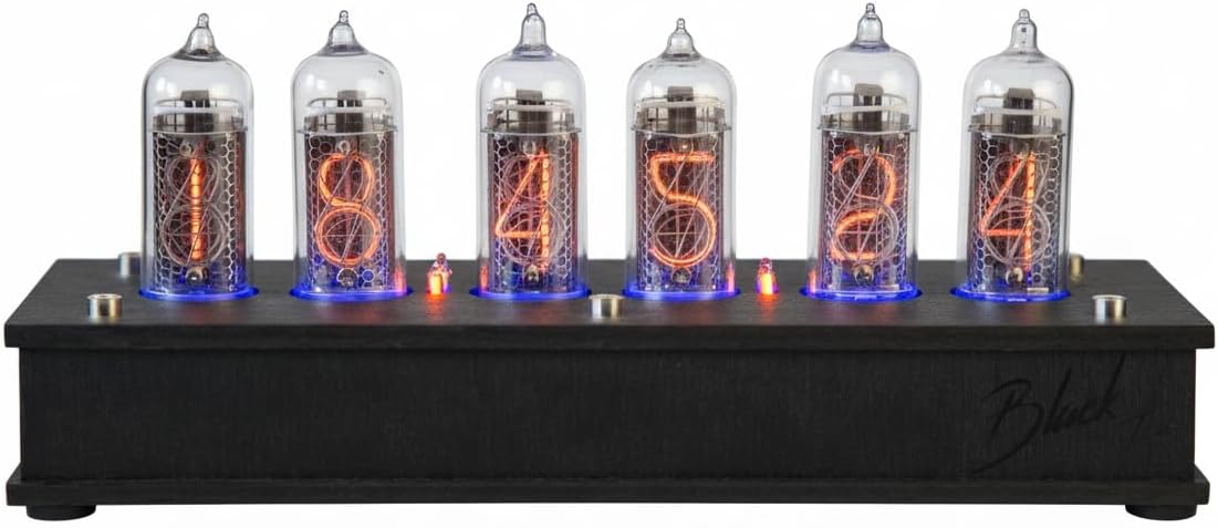 Handmade Nixie Tube Clock 6X IN-14 - Made in Ukraine - Vintage Retro Table - Wooden Desk - Black