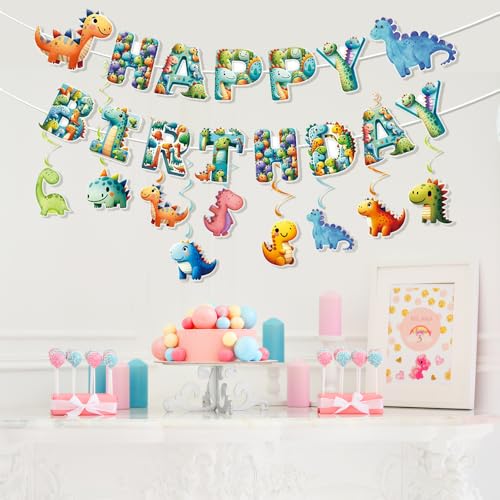 Image of Cute Cartoon Dinosaur Happy Birthday Banner for Kids - Dinosaur Birthday Party Decorations,Dino Happy Birthday Banner Party Supplies - Boys and Girls