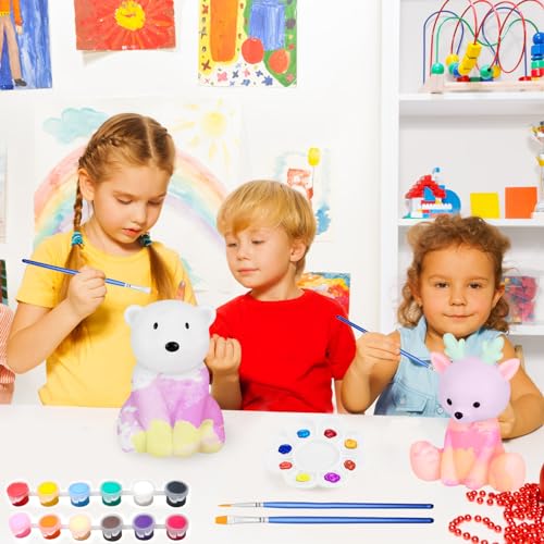 DIY Bemalen Nachtlicht Kinder, 3D Nachttischlampe 2er Set für Kinderzimmer Deko, Malen Bär und Hirsch zum als Nachtlicht Ideen für Adventskalender Füllung Kinder, Geschenke Bastelset für Kinder
