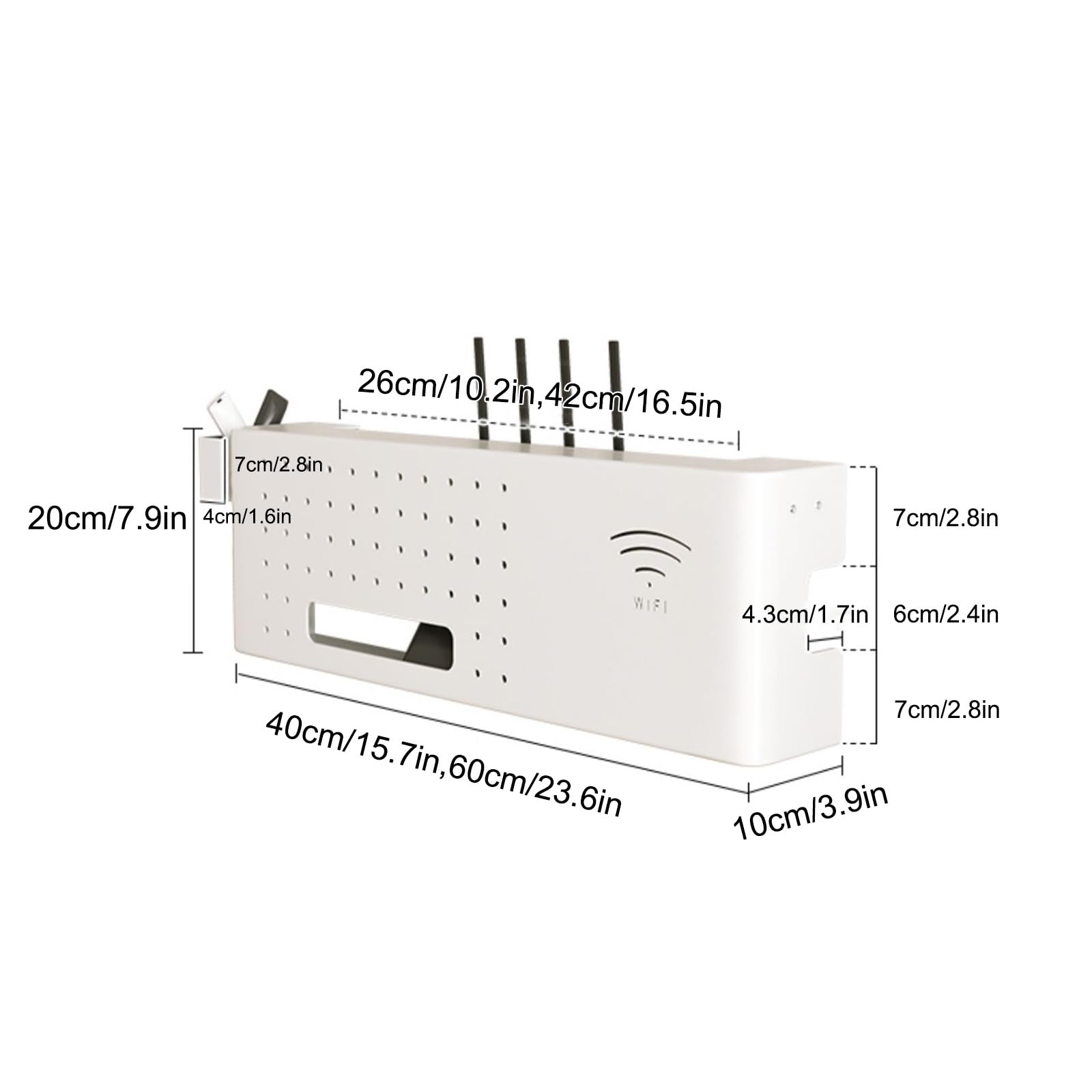 Étagère murale pour routeur WiFi - Boîte de rangement pour routeur et fils - Élégante entrée - Blanc - 60 x 20 cm