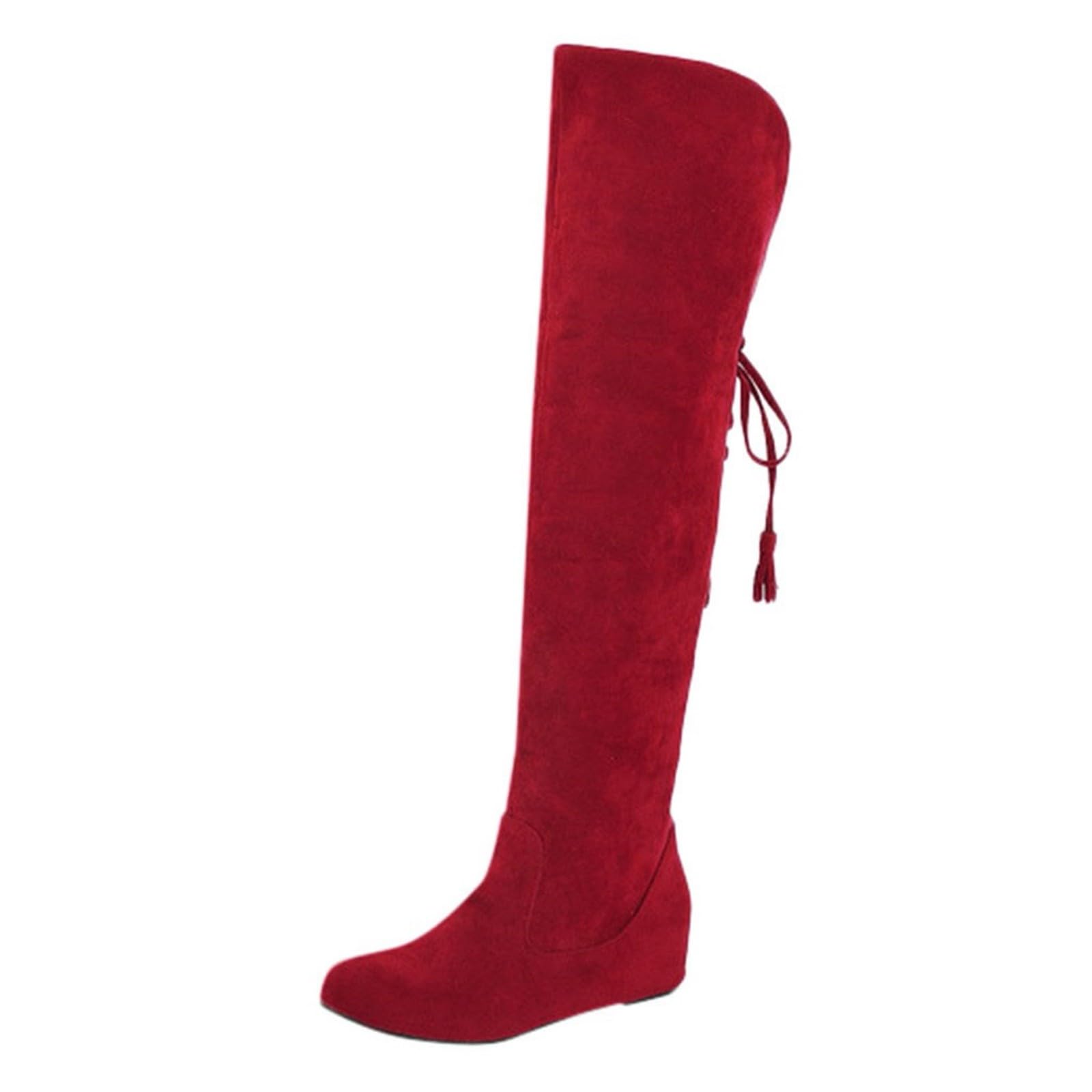 Generisch Stivali da donna comodi in camoscio eleganti piatti western da donna con punta rotonda alta tinta unita lunga stivali da donna stivali invernali