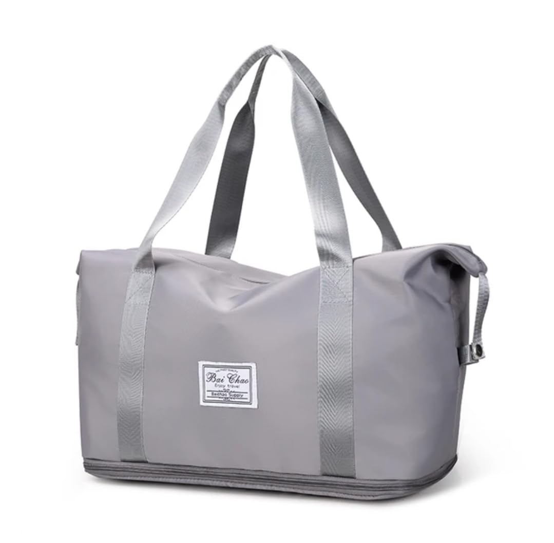 Women Foldable Travel Duffle Bag with Shoe Compartment & Wet Pocket – Waterproof Large Capacity Gym Tote Bag (Grey)-image-31
