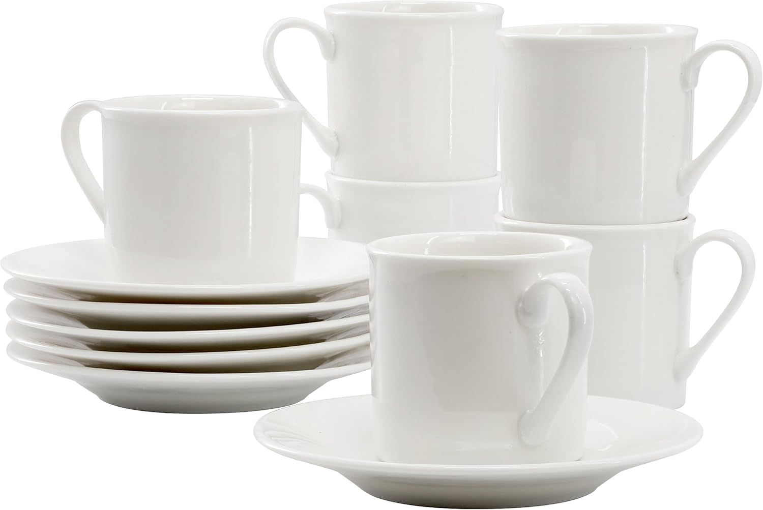 12 Piece Porcelain Espresso Cup and Saucer Set, 3 Ounce White Coffee Cups for Espresso Shots, Dishwasher & Microwave Safe (White, 3, ounces)