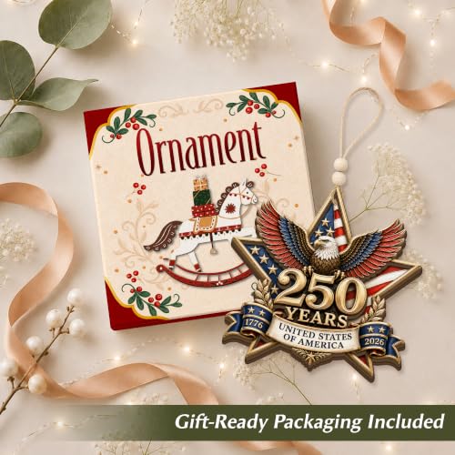 250 Years United States of America Ornament 2026 - Patriotic Bald Eagle Double Layer Wooden Hanging Christmas Tree - American Pride Gift for Veteran, Military Family, Patriot, History Buff, Collector - Image 5