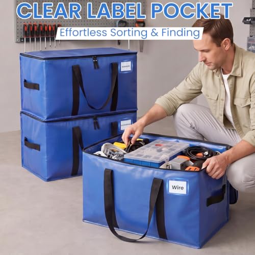 Image of BAGAIL Heavy Duty Moving Bags with Strong Handle, Extra Large Moving Boxes, Storage Tote for Clothes, College Moving Supplies(Blue, 4 Pack)