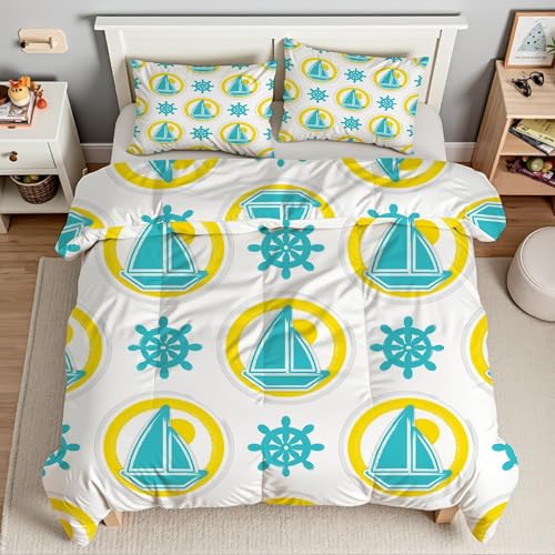 帆船羽毛布団 3D槍掛け布団 ド ソフト 冬 キルト オールシーズン被子ソフトふわふわマイクロファイバーウォッャブル 掛け布団暖かい ふわふわ 暖かい羽毛布団軽量 通気 羽根布団210x210cm + 2枚枕カバー・43X63cmTI4073