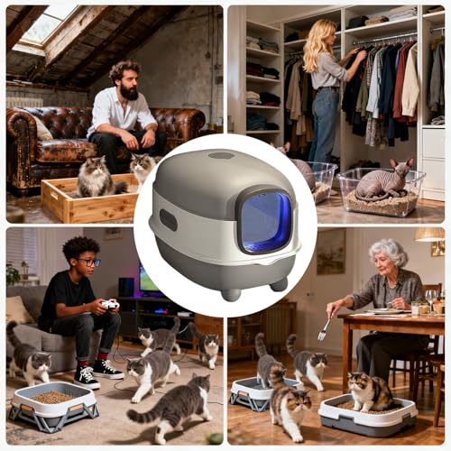 Caja de arena automática para gatos con aislamiento de olores para apartamentos 6