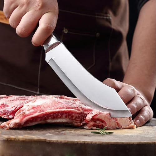 Image of Japanese Chef Knife Set - High Carbon Steel Butcher Knife, Meat Cleaver & Boning Knife - Heavy Duty Viking Kitchen Knives with Ergonomic Handle for Cutting Meat, Fish & Vegetables (6.7 Inch C)