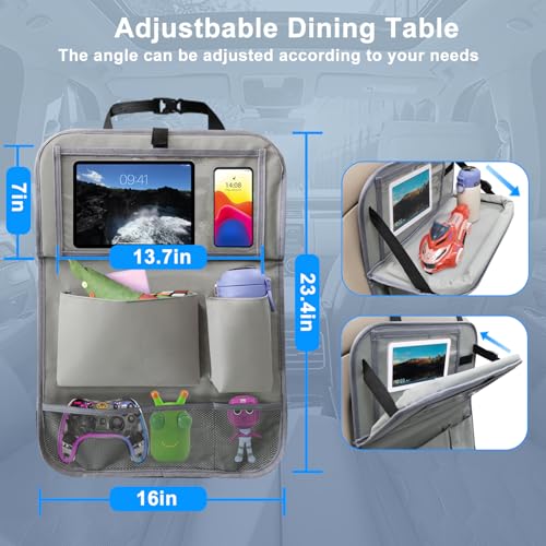 Image of 2Pack Car Backseat Organizer with Foldable Table Tray,6 Storage Pockets Car Storage Organizer with Tablet Holder,Car Seat Back Protectors Kick Mats Travel Accessories (Grey)