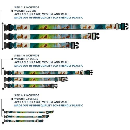 Buckle-Down Plastic Clip Collar - Lion King Simba, Pumba & Timon Growing Up - 1' Wide - Fits 9-15' Neck - Small