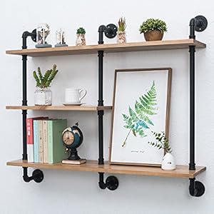 Industrial Pipe Shelf with Wood 43.3in,Rustic Wall Mount Shelf 3-Tiers,Metal Hung Bracket Bookshelf,DIY Storage Shelving Floating Shelves Industrial Pipe Shelf with Wood 433inRustic Wall Mount Shelf 3 TiersMetal Hung Bracket BookshelfDIY Storage Shelving Floating Shelves