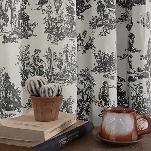 Xtmyi 63 Inch Length Living Room Bedroom Window Drapes Curtain Set,Nice European Parisian Antique Toile Floral Grey White And Black Out Curtains 63 Inch Long 2 Panels #TOP7
