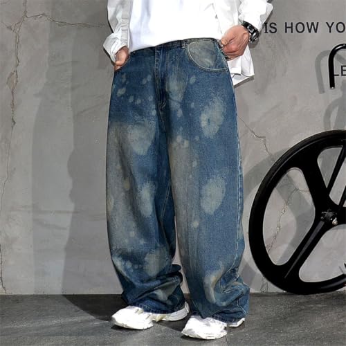 Men’S Trendy Hip Hop Loose Fit Oversized Stacked Hem Heavyweight Denim Cargo Pants Button Fly Skateboard Jeans4