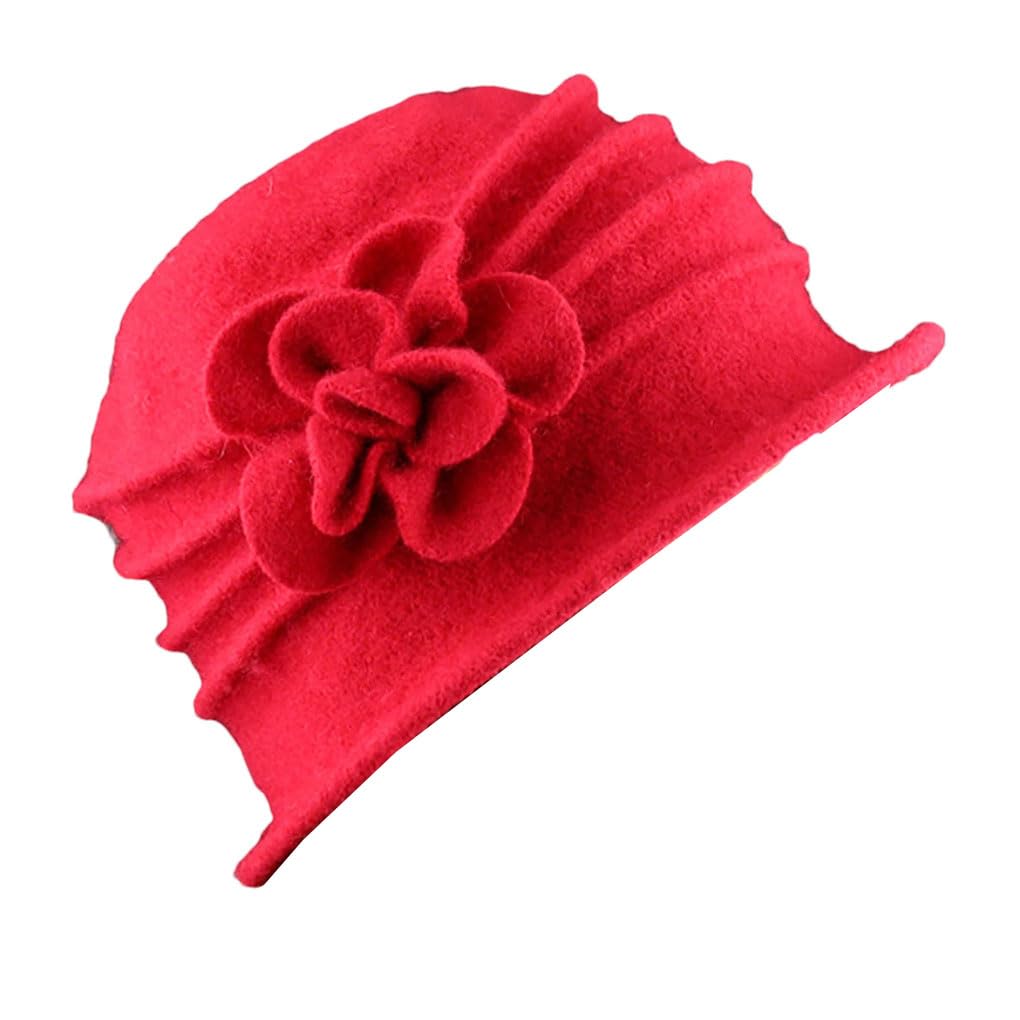 SaoBiiu Cappello da donna vintage in lana a cloche da chiesa, cappello a secchiello, cappello invernale con fiore