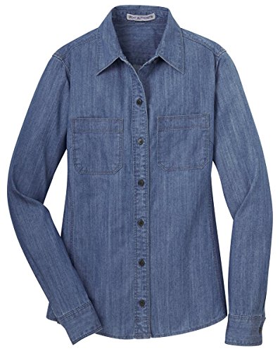 Port Authority Ladies Patch Pockets Denim Shirt, Light Indigo, Large